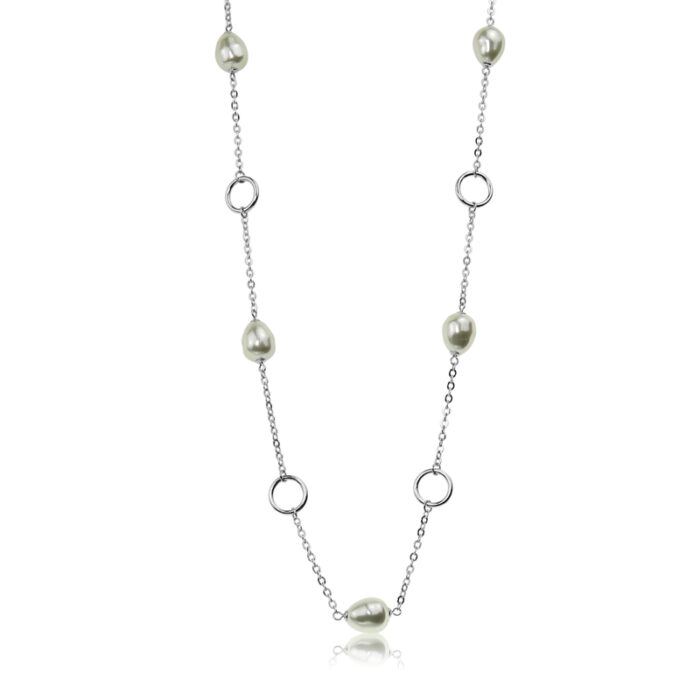Silver Long Pearl Necklace