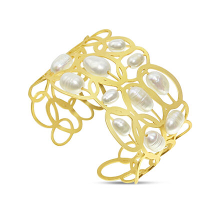 Yellow Gold Cuff With Freshwater Pearls