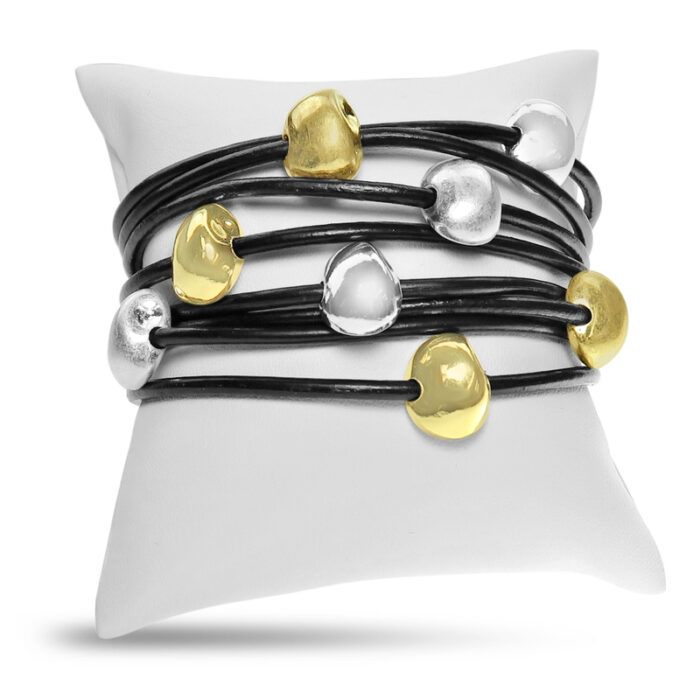 Black Cord Bracelet With Pebble Metal Balls