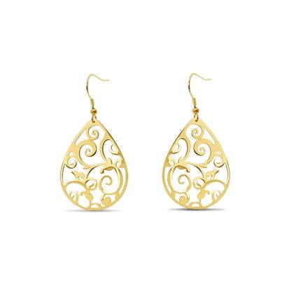Yellow Gold Filagree Tear Drop Earrings