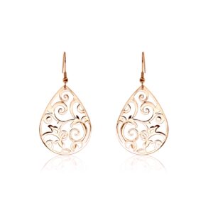 Rose Gold Filagree Tear Drop Earrings