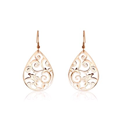 Rose Gold Filagree Tear Drop Earrings