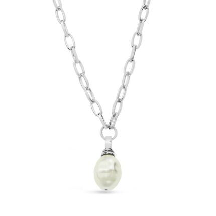 Silver Oval Link Baroque Pearl Necklace