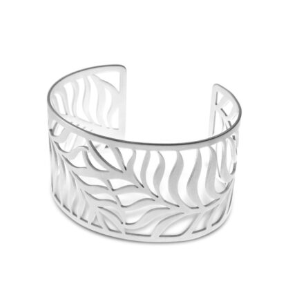 Silver Cuff Metal Leaf Design