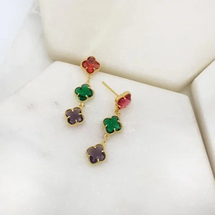 Multicoloured Clover Drop Earrings